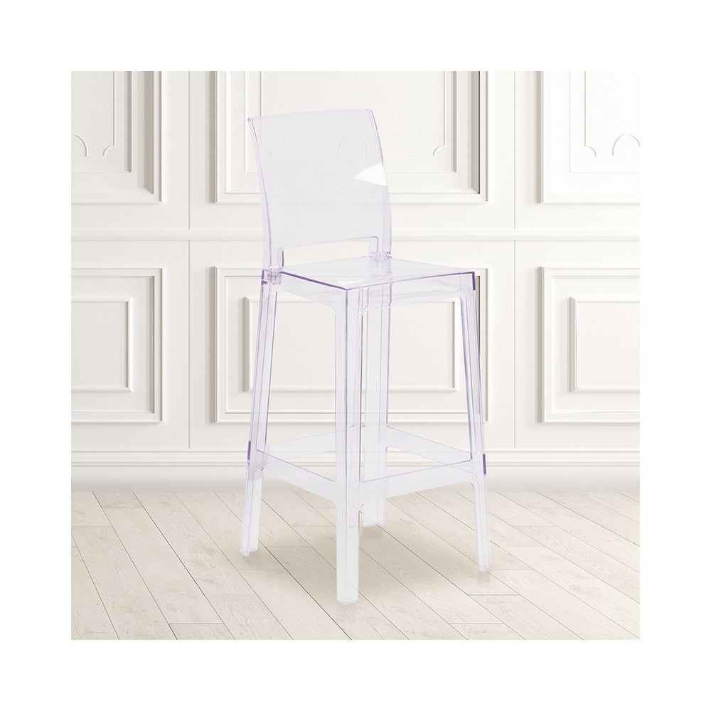 Ghost Barstool with Square Back in Transparent Crystal