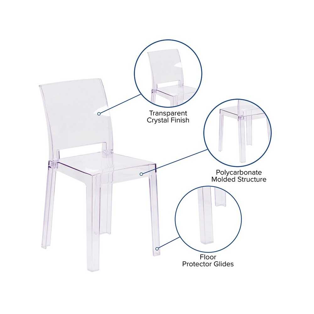 Ghost Chair with Square Back in Transparent Crystal