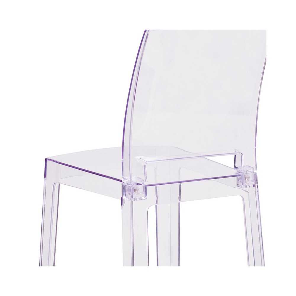 Ghost Counter Stool with Square Back in Transparent Crystal