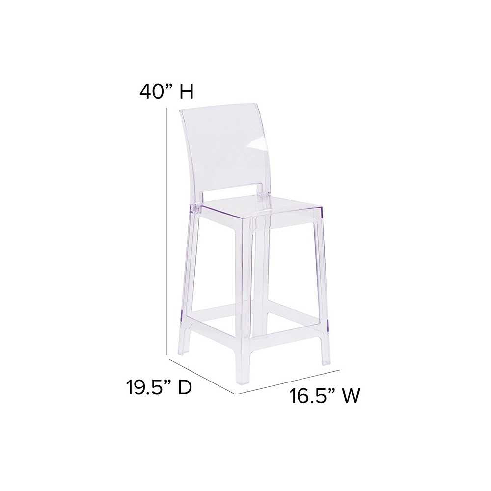 Ghost Counter Stool with Square Back in Transparent Crystal