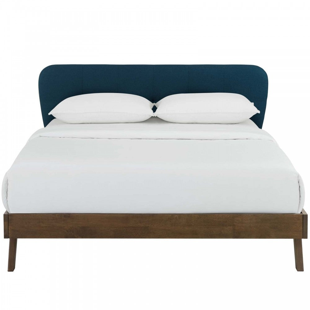 Gianna Queen Upholstered Polyester Fabric Platform Bed, Blue