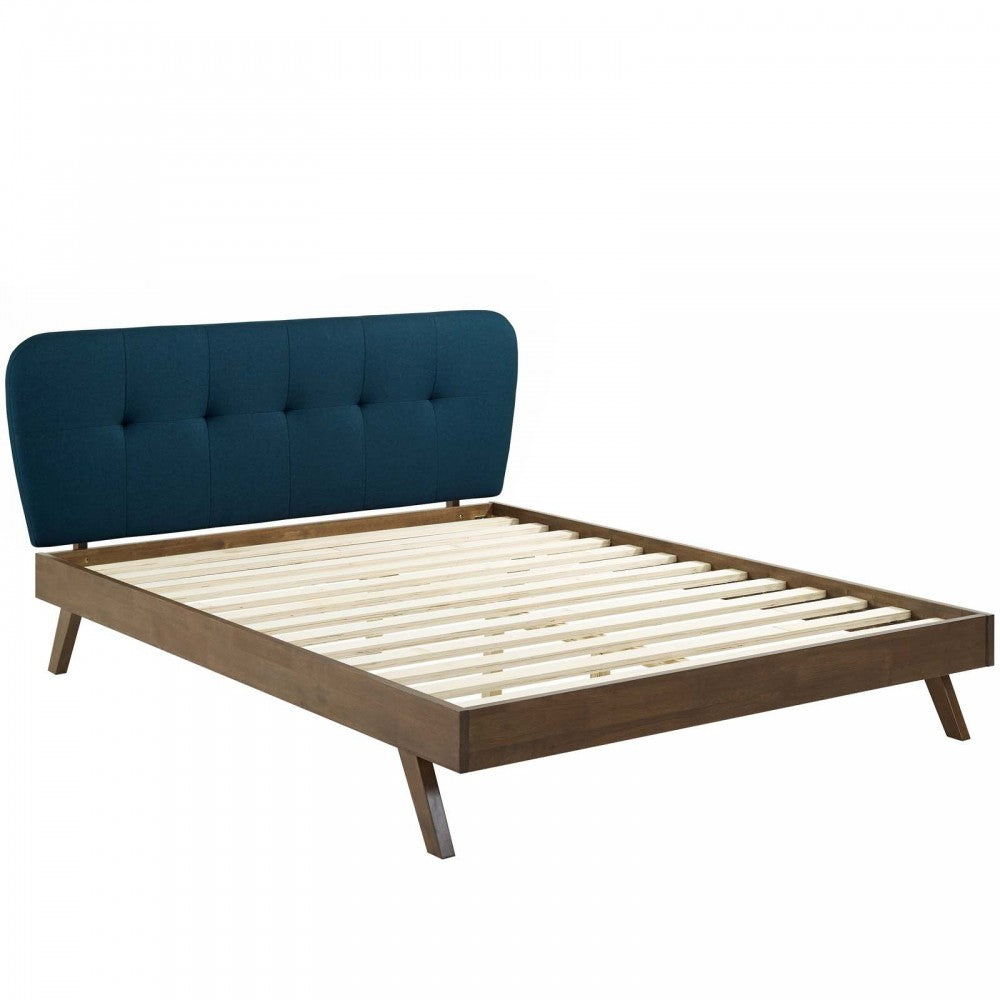 Gianna Queen Upholstered Polyester Fabric Platform Bed, Blue