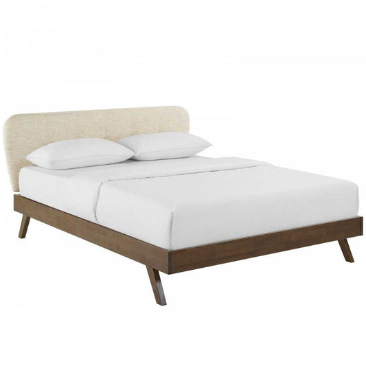 Gianna Queen Upholstered Polyester Fabric Platform Bed, Beige