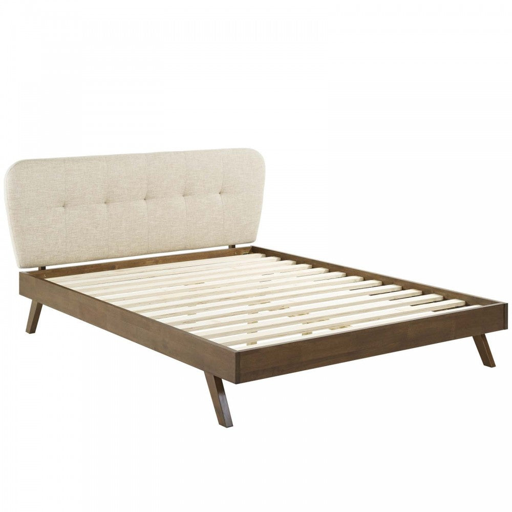 Gianna Queen Upholstered Polyester Fabric Platform Bed, Beige