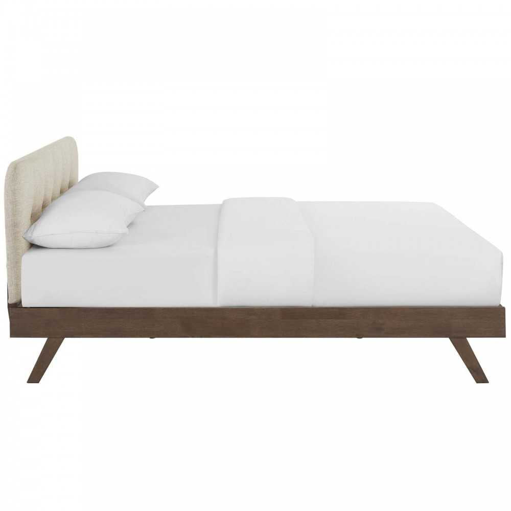 Gianna Queen Upholstered Polyester Fabric Platform Bed, Beige