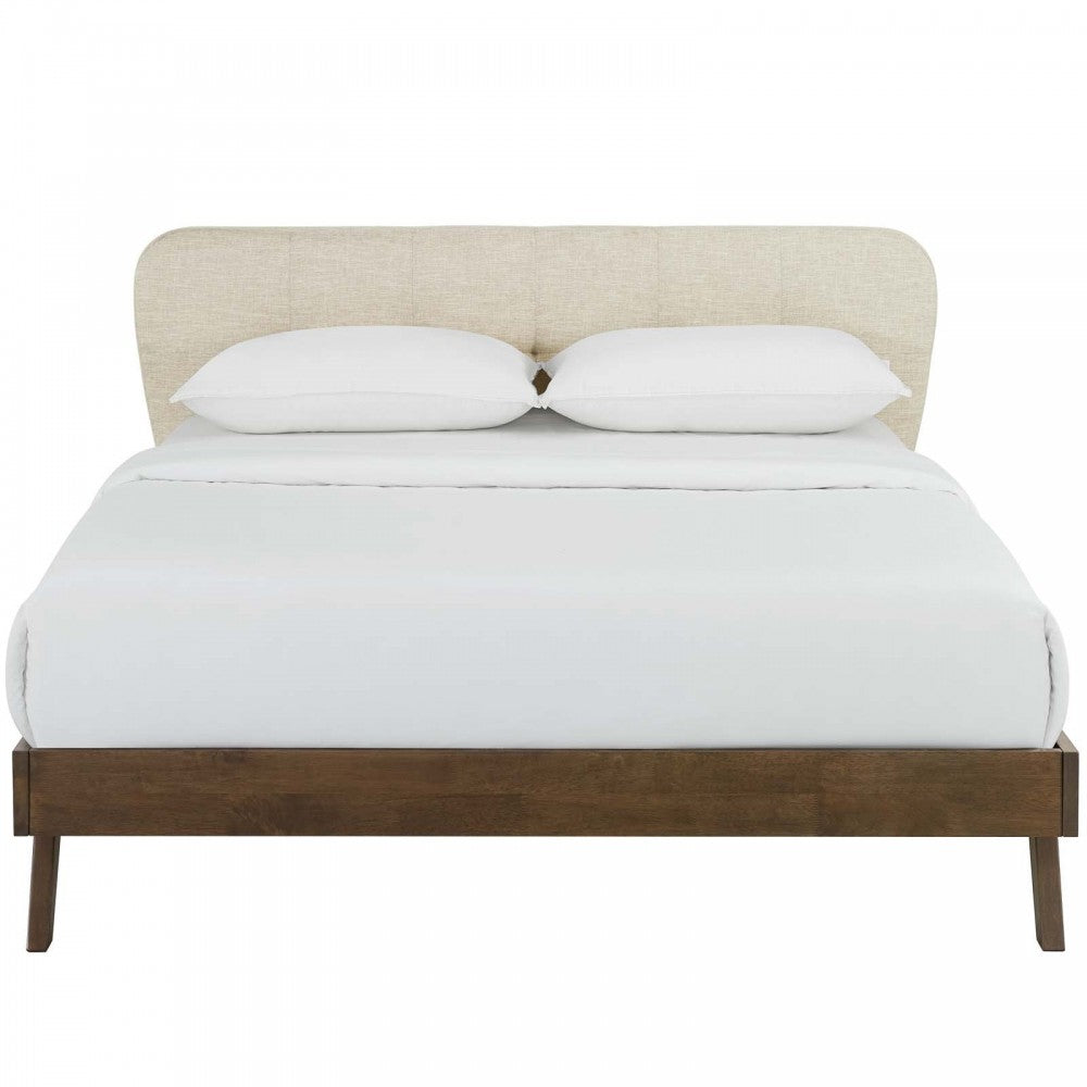 Gianna Queen Upholstered Polyester Fabric Platform Bed, Beige