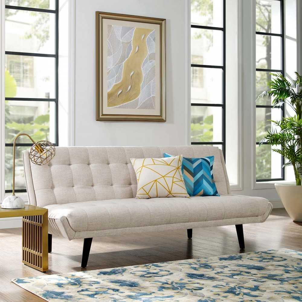 Glance Tufted Convertible Fabric Sofa Bed, White, EEI-3093-BEI