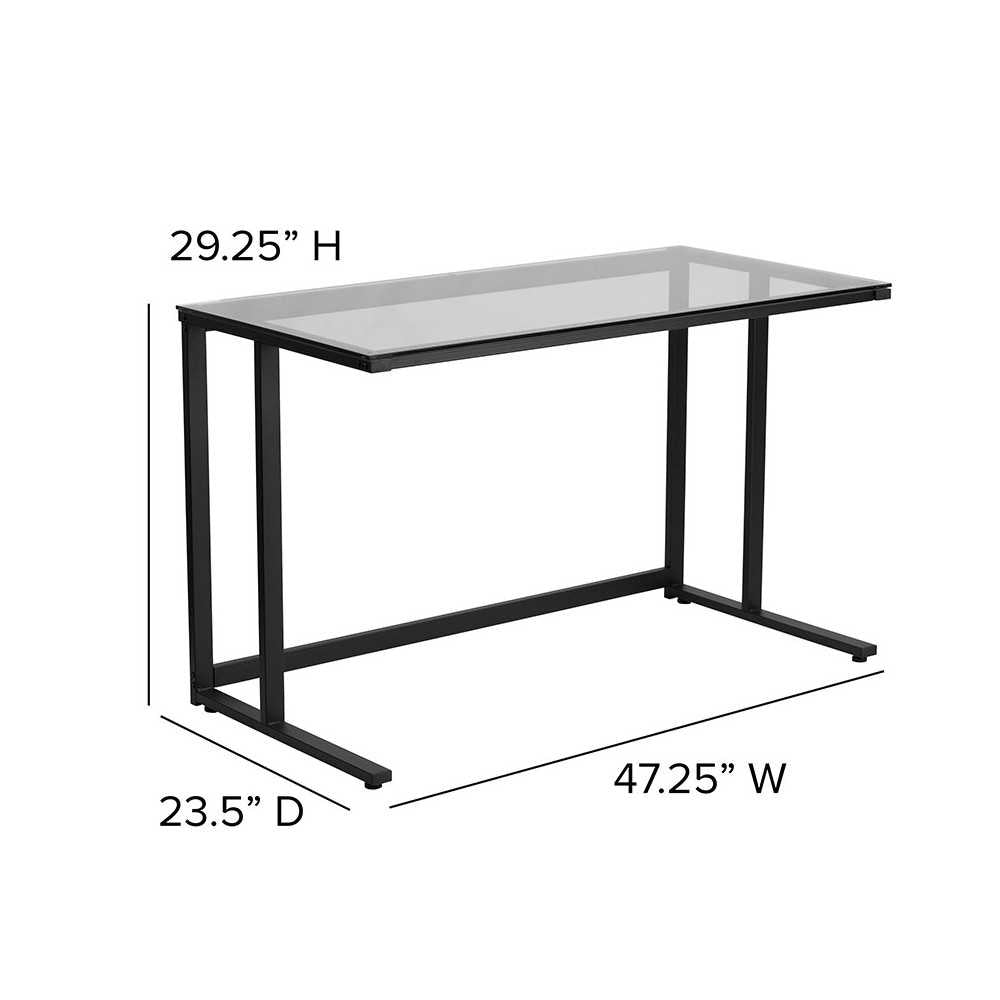 Glass Desk with Black Pedestal Metal Frame