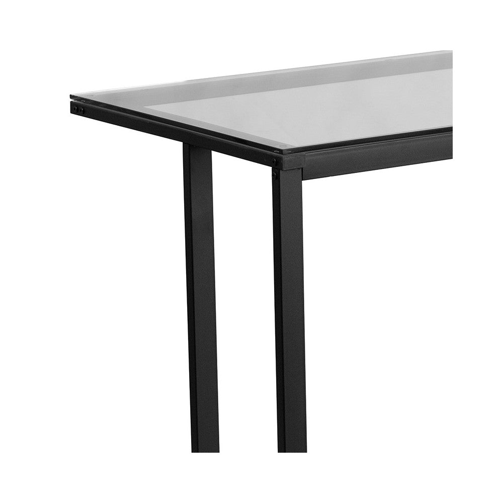 Glass Desk with Black Pedestal Metal Frame