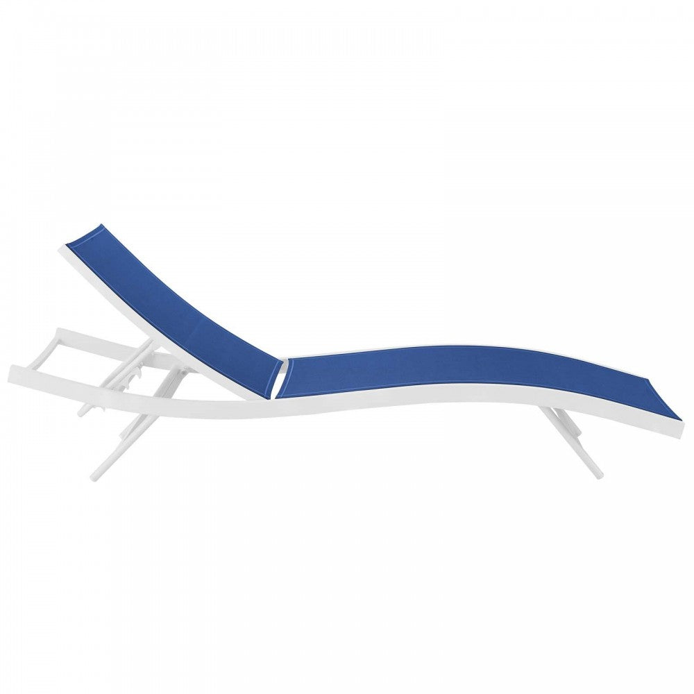 Glimpse Outdoor Patio Mesh Chaise Lounge Chair, White Navy