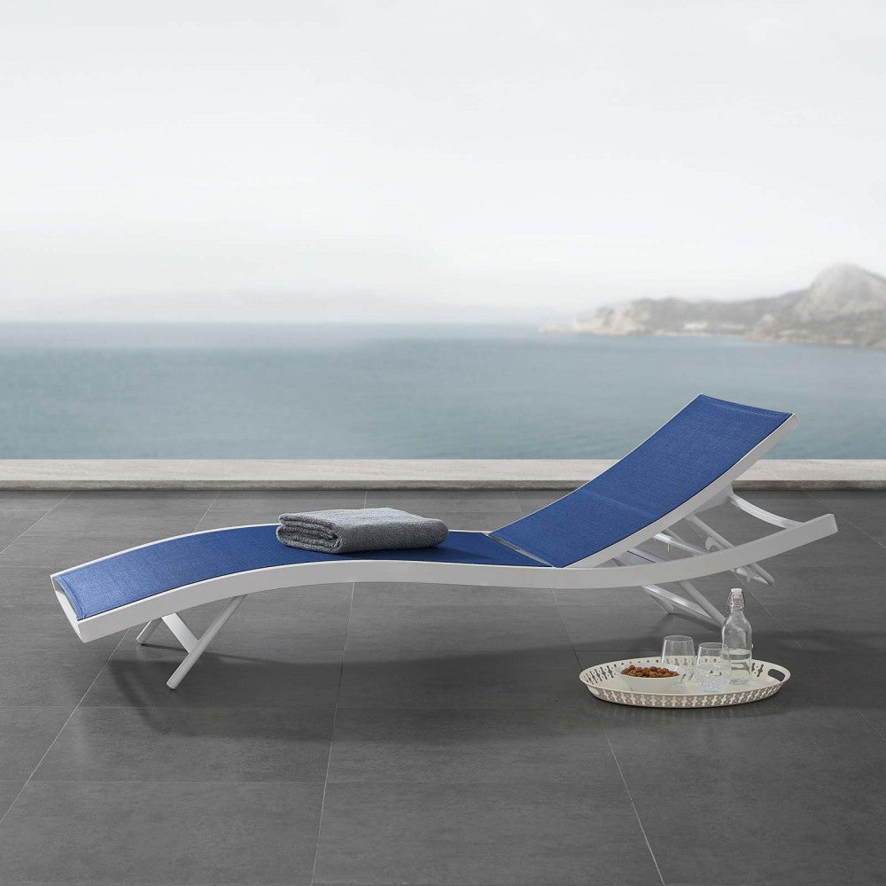 Glimpse Outdoor Patio Mesh Chaise Lounge Chair, White Navy