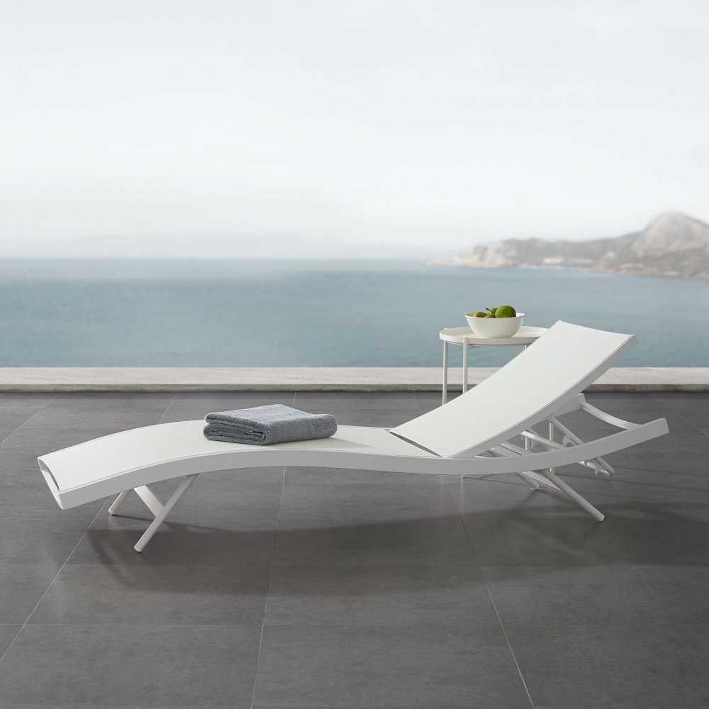 Glimpse Outdoor Patio Mesh Chaise Lounge Chair, White White