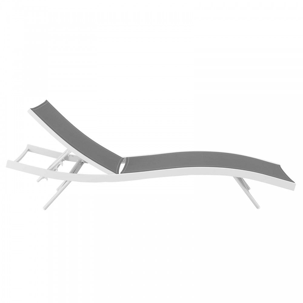 Glimpse Outdoor Patio Mesh Chaise Lounge Chair, White Gray