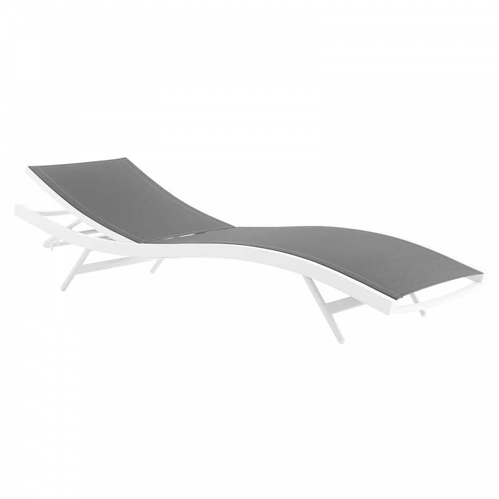 Glimpse Outdoor Patio Mesh Chaise Lounge Chair, White Gray