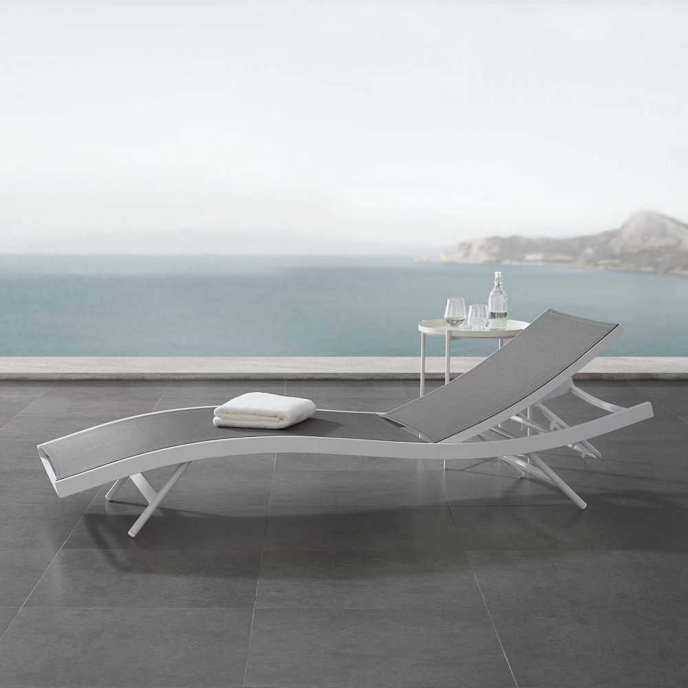 Glimpse Outdoor Patio Mesh Chaise Lounge Chair, White Gray