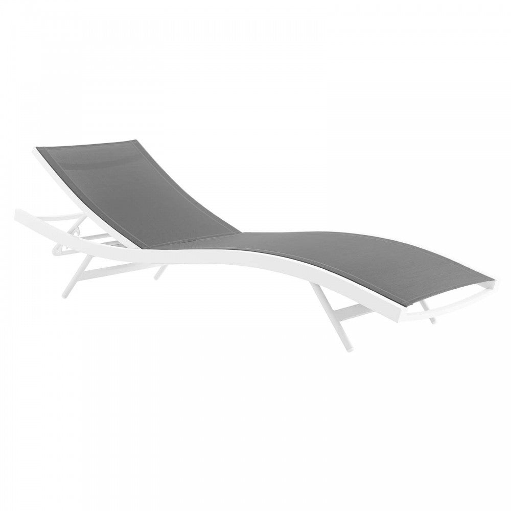 Glimpse Outdoor Patio Mesh Chaise Lounge Chair, White Gray