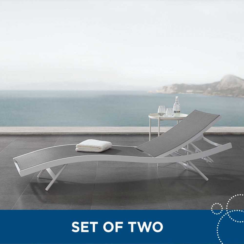 Glimpse Outdoor Patio Mesh Chaise Lounge Set of 2, White Gray