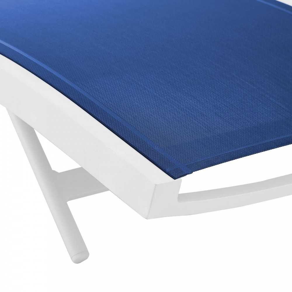 Glimpse Outdoor Patio Mesh Chaise Lounge Set of 4, White Navy