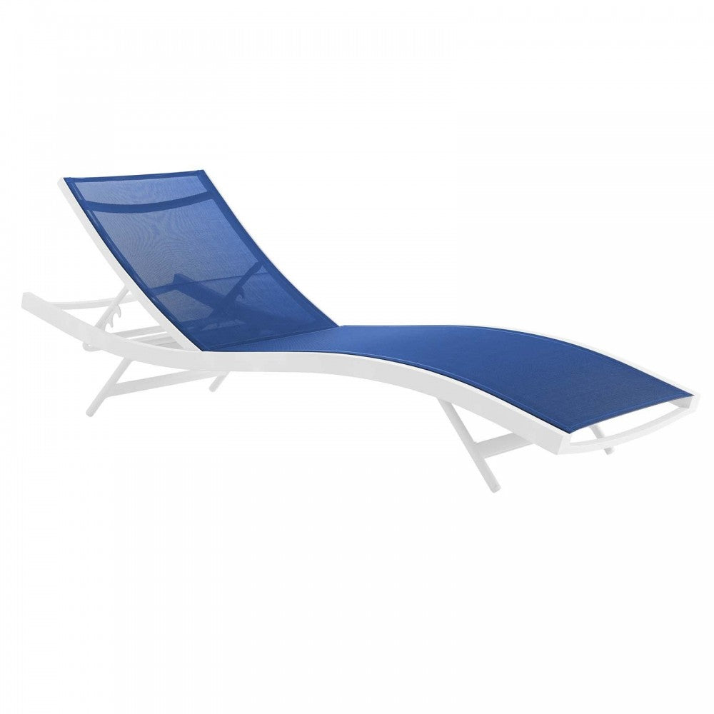 Glimpse Outdoor Patio Mesh Chaise Lounge Set of 4, White Navy