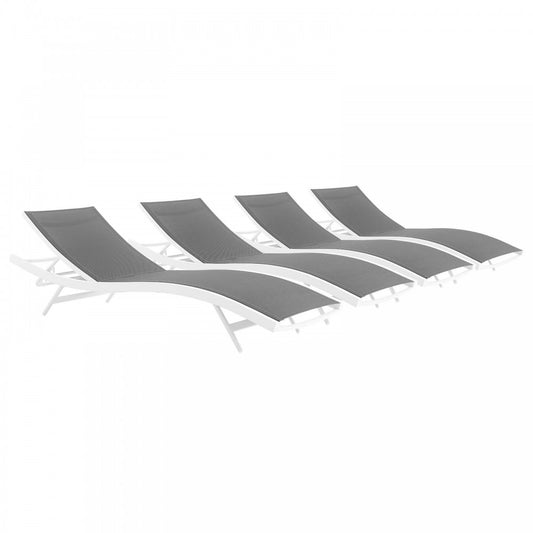 Glimpse Outdoor Patio Mesh Chaise Lounge Set of 4, White Gray