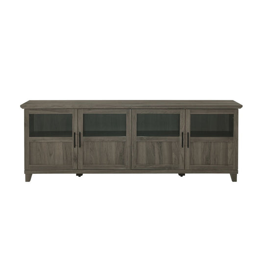 Goodwin 70" TV Console with Glass and Wood 4 Panel Doors - Slate Gray