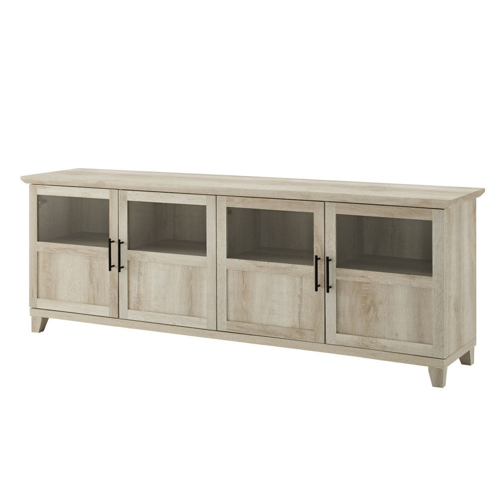 Goodwin 70" TV Console with Glass and Wood 4 Panel Doors - White Oak