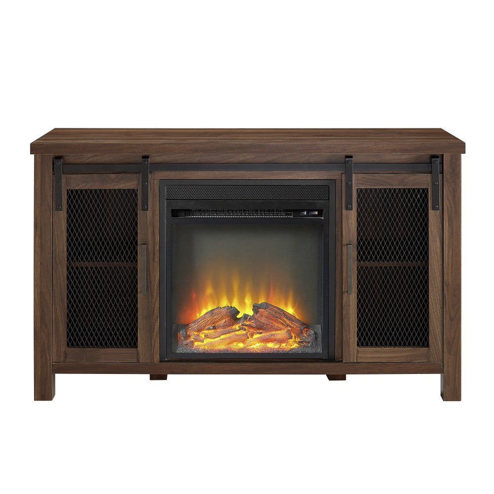 Grant 48" Rustic Farmhouse Fireplace TV Stand - Dark Walnut