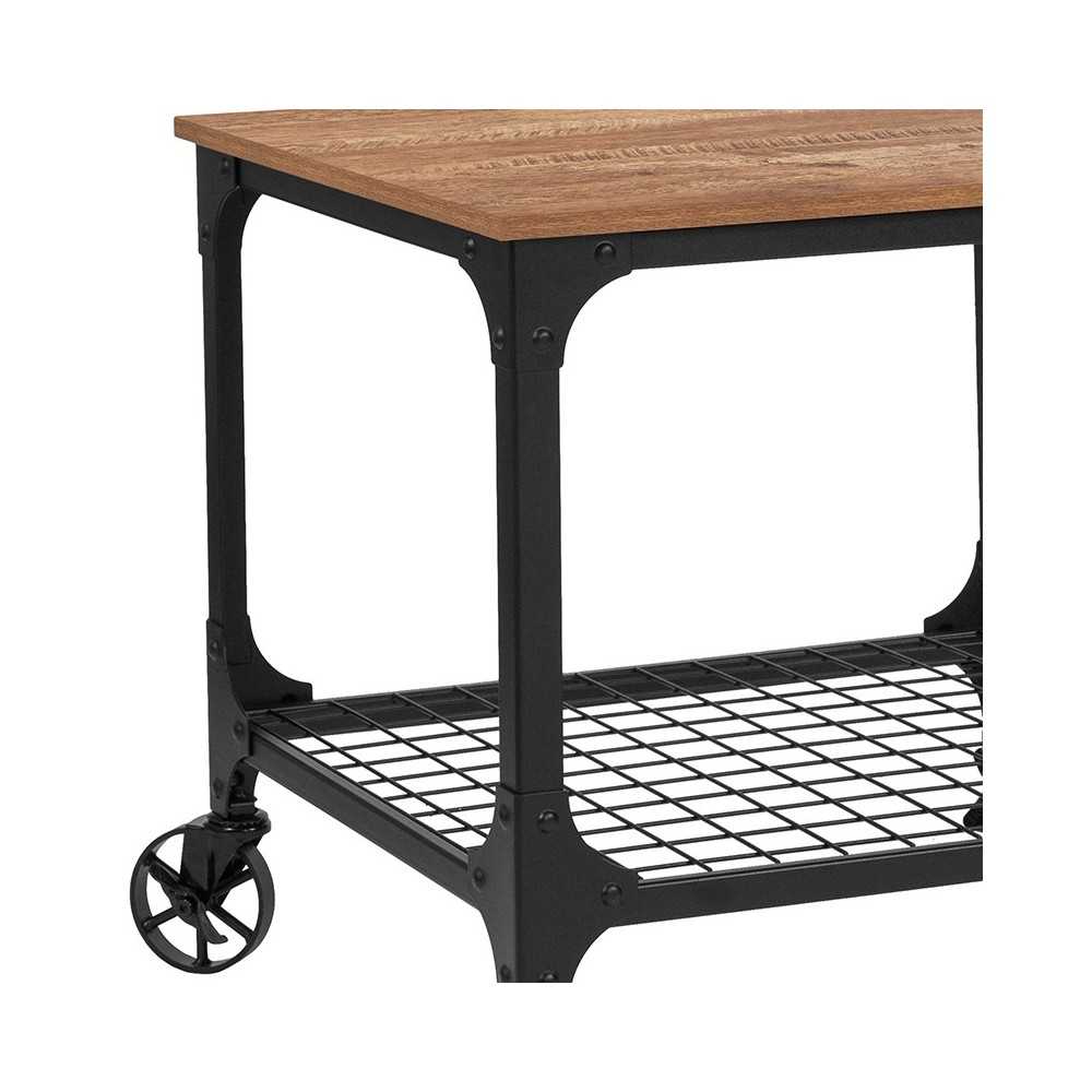 Grant Park Rustic Wood Grain and Industrial Iron Kitchen Serving and Bar Cart