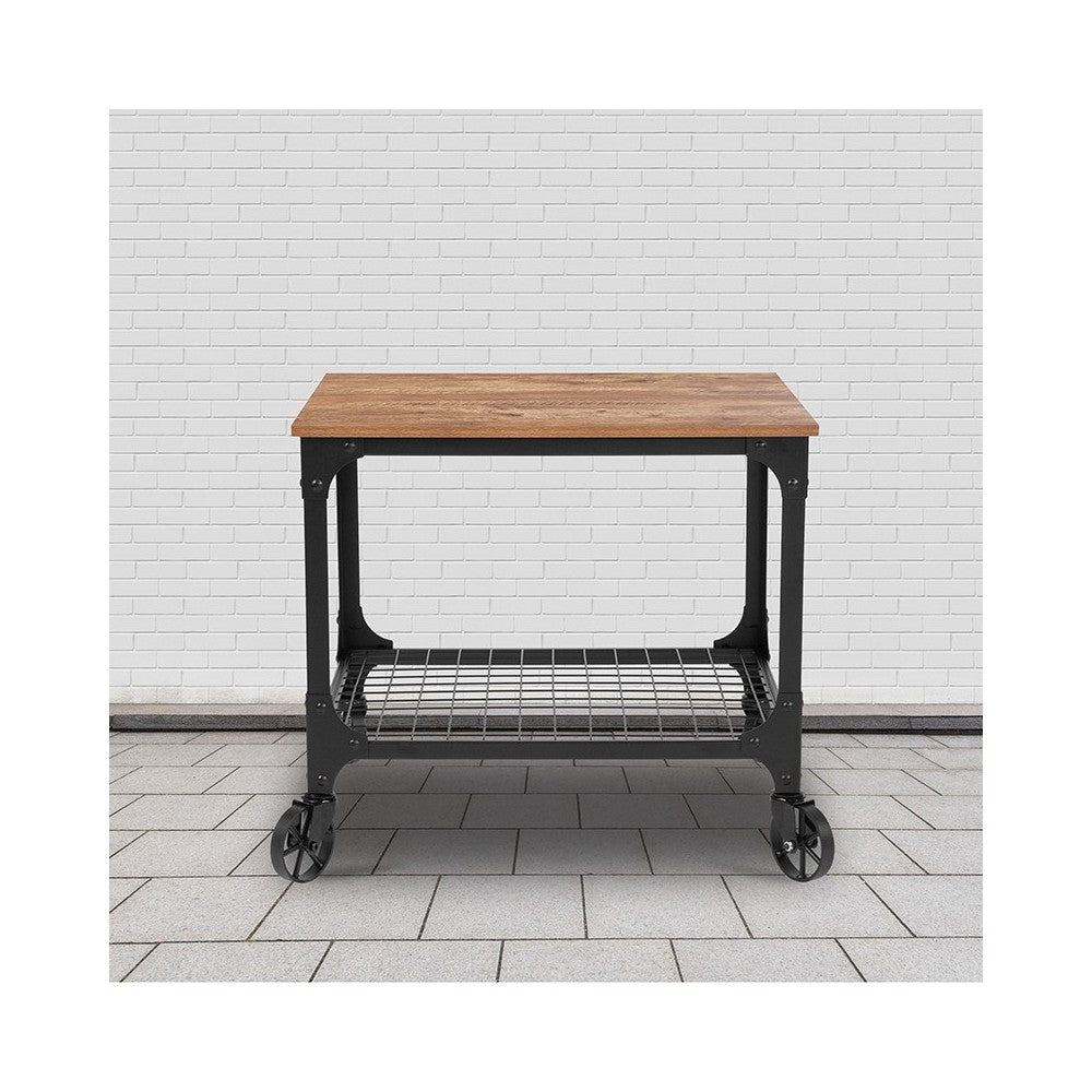 Grant Park Rustic Wood Grain and Industrial Iron Kitchen Serving and Bar Cart