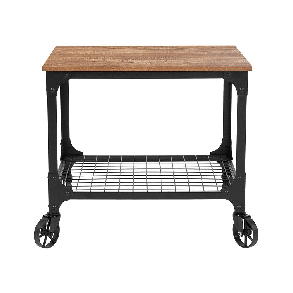 Grant Park Rustic Wood Grain and Industrial Iron Kitchen Serving and Bar Cart