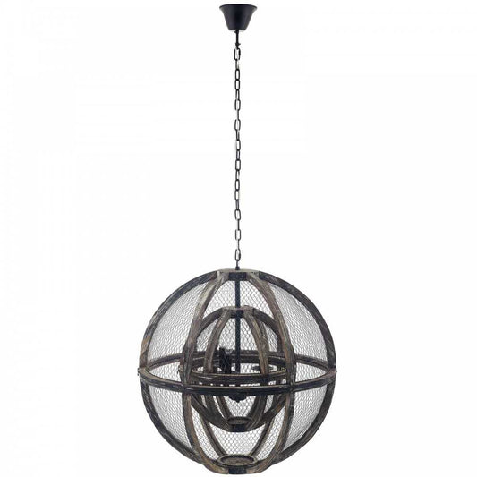 Gravitate Globe Rustic Oak Wood Pendant Light Chandelier