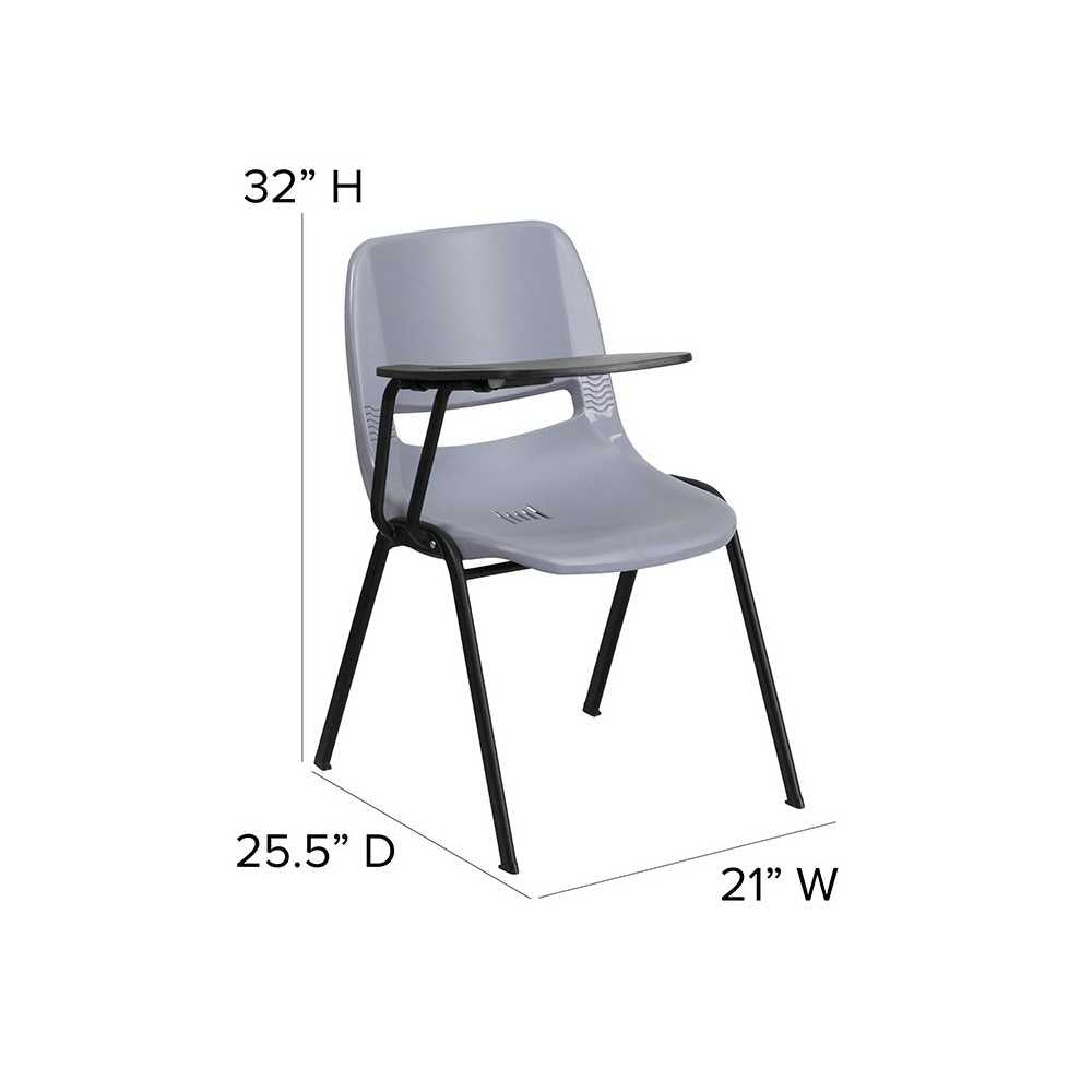 Gray Ergonomic Shell Chair with Right Handed Flip-Up Tablet Arm
