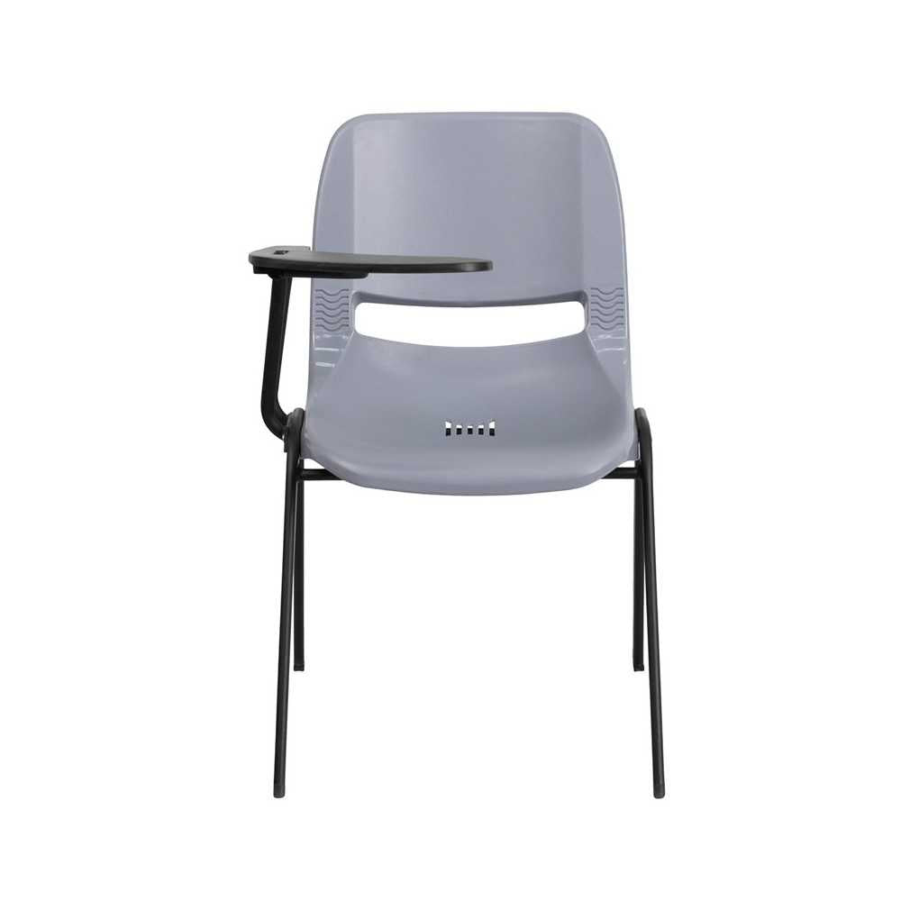 Gray Ergonomic Shell Chair with Right Handed Flip-Up Tablet Arm