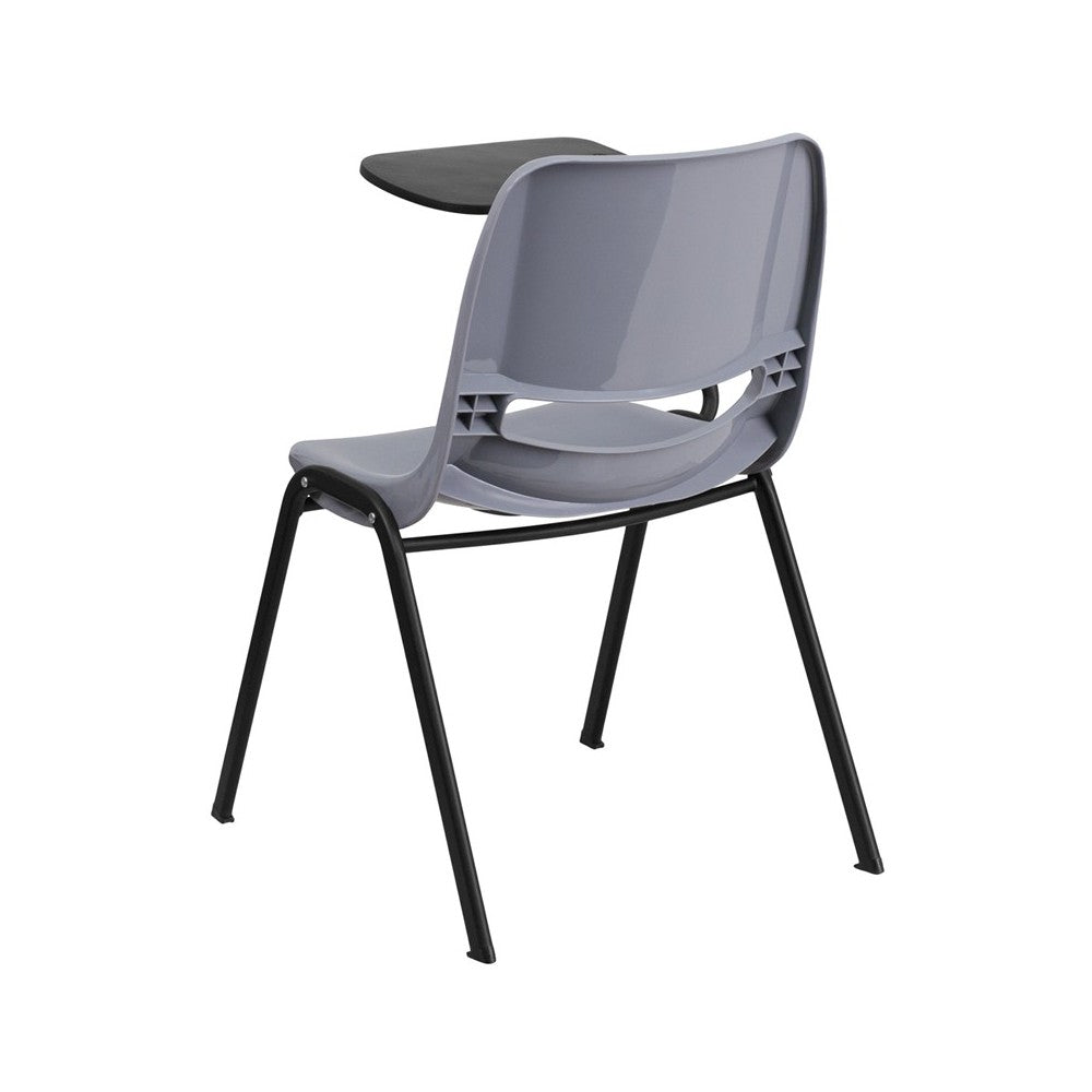 Gray Ergonomic Shell Chair with Right Handed Flip-Up Tablet Arm