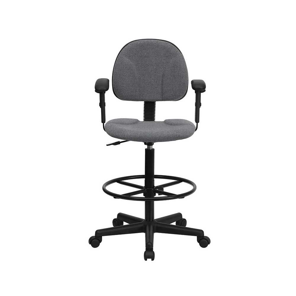 Gray Fabric Drafting Chair with Adjustable Arms (Cylinders: 22.5''-27''H or 26''-30.5''H)