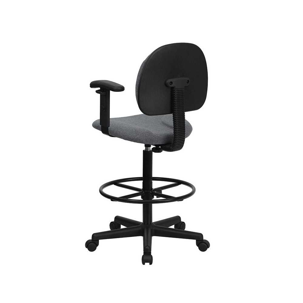 Gray Fabric Drafting Chair with Adjustable Arms (Cylinders: 22.5''-27''H or 26''-30.5''H)