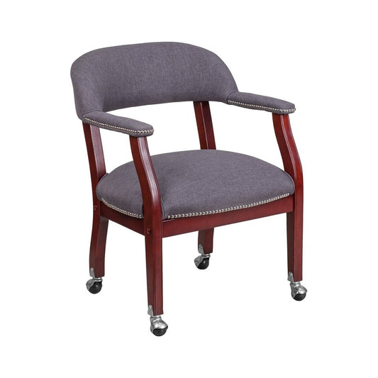 Gray Fabric Luxurious Conference Chair with Accent Nail Trim and Casters
