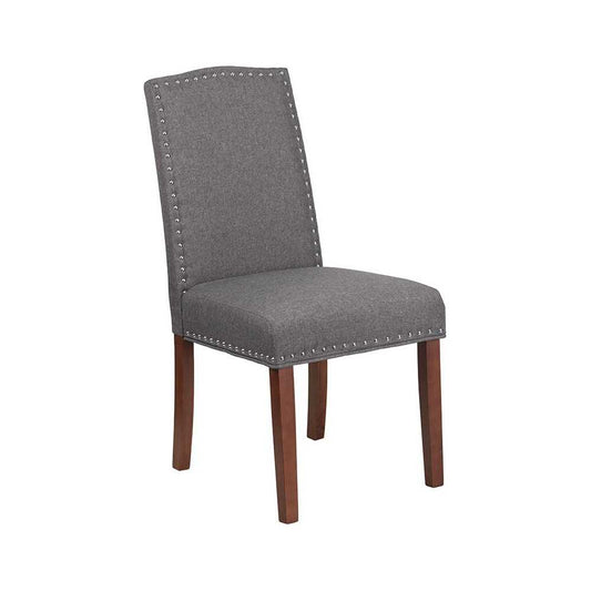 Gray Fabric Parsons Chair with Silver Accent Nail Trim