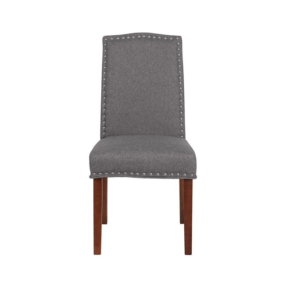 Gray Fabric Parsons Chair with Silver Accent Nail Trim