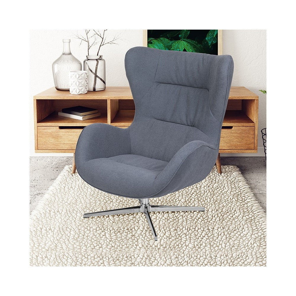 Gray Fabric Swivel Wing Chair
