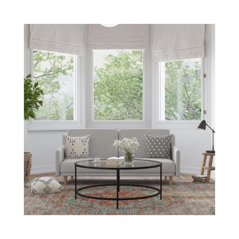 Gray Faux Linen Sofa Futon