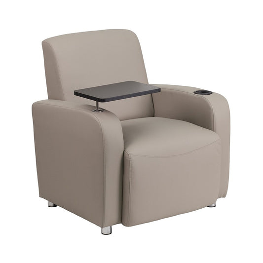 Gray LeatherSoft Guest Chair with Tablet Arm, Chrome Legs and Cup Holder