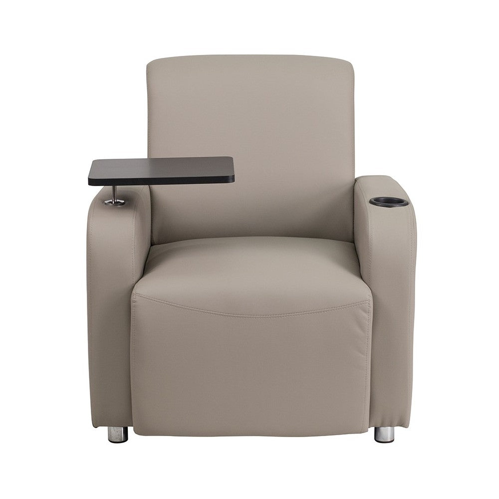 Gray LeatherSoft Guest Chair with Tablet Arm, Chrome Legs and Cup Holder