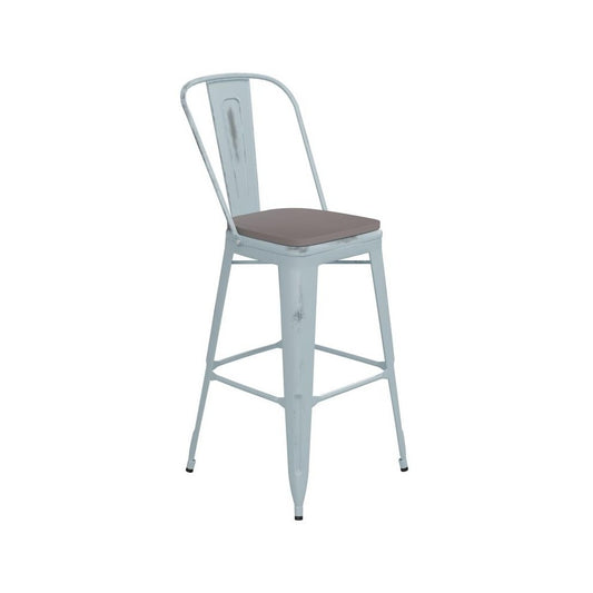 Green-Bl Metal Stool-Gray Seat