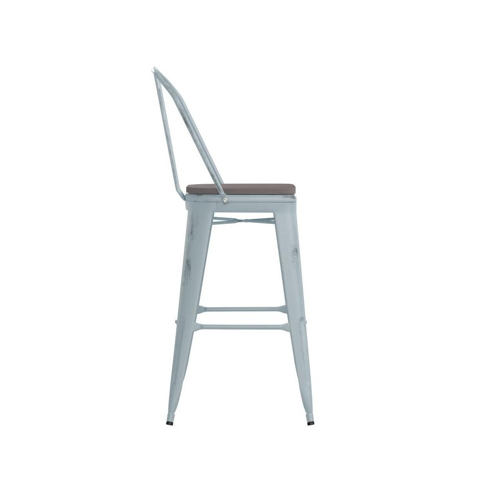 Green-Bl Metal Stool-Gray Seat