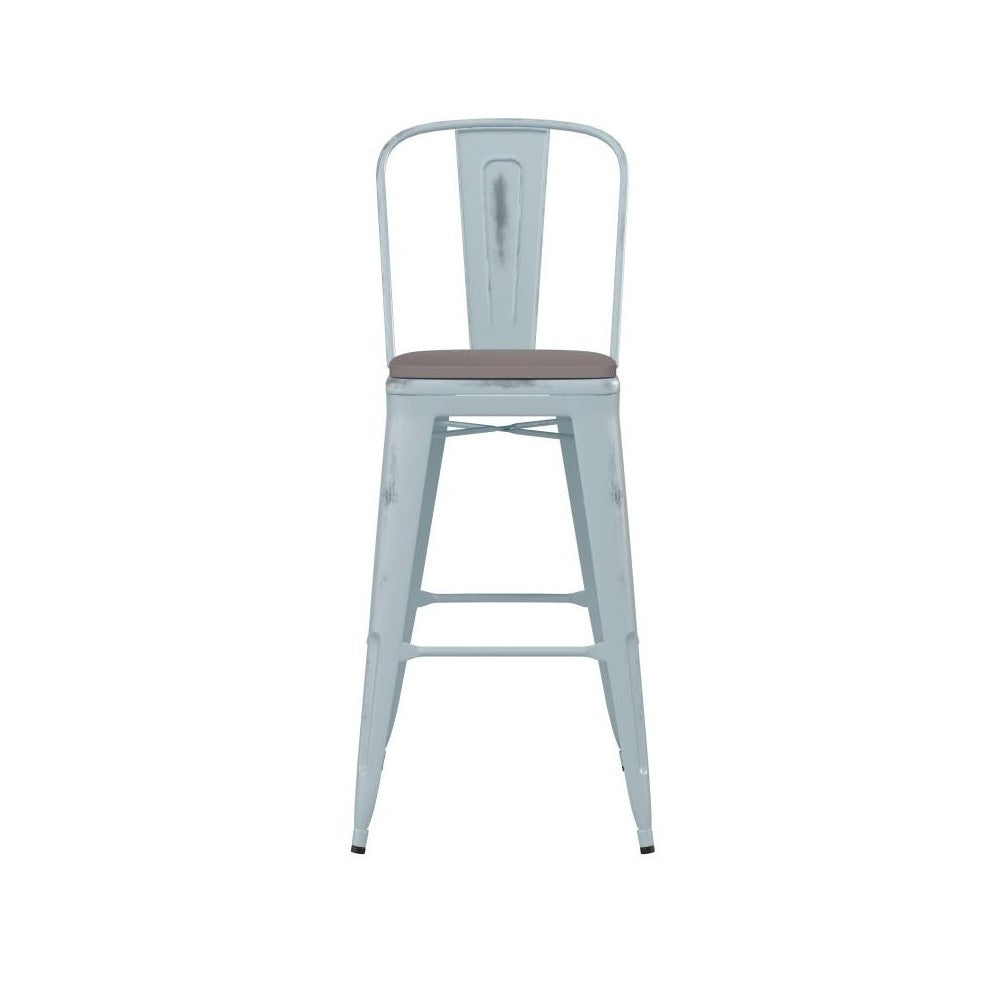 Green-Bl Metal Stool-Gray Seat