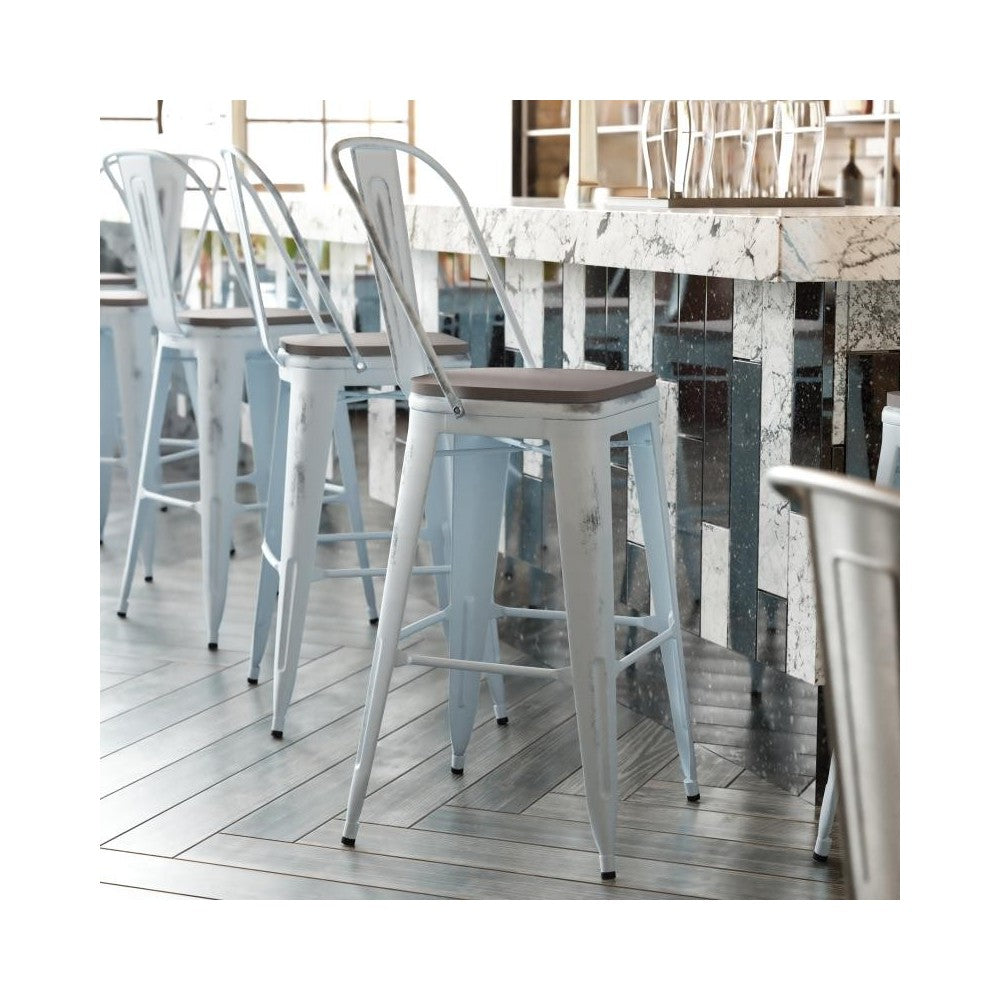 Green-Bl Metal Stool-Gray Seat