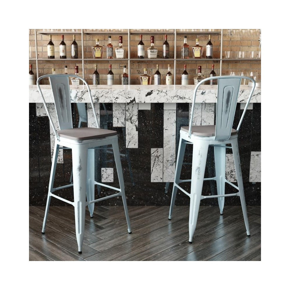 Green-Bl Metal Stool-Gray Seat