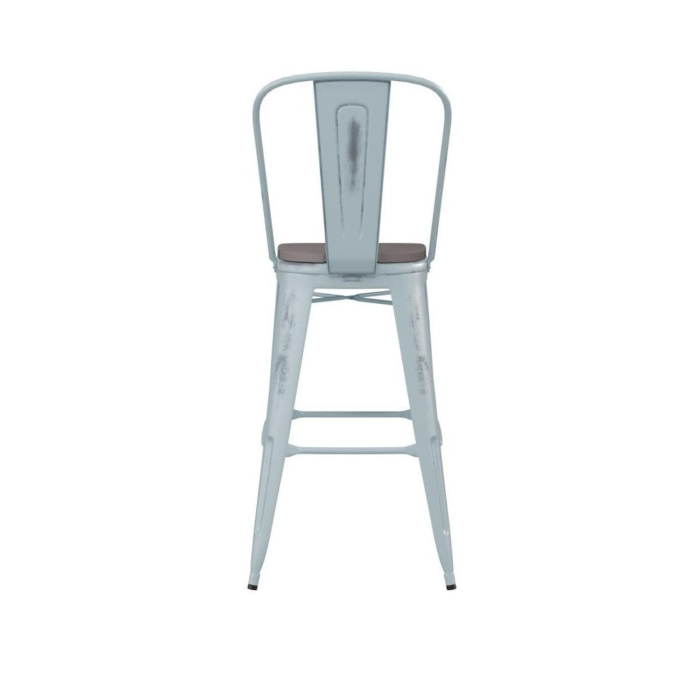 Green-Bl Metal Stool-Gray Seat