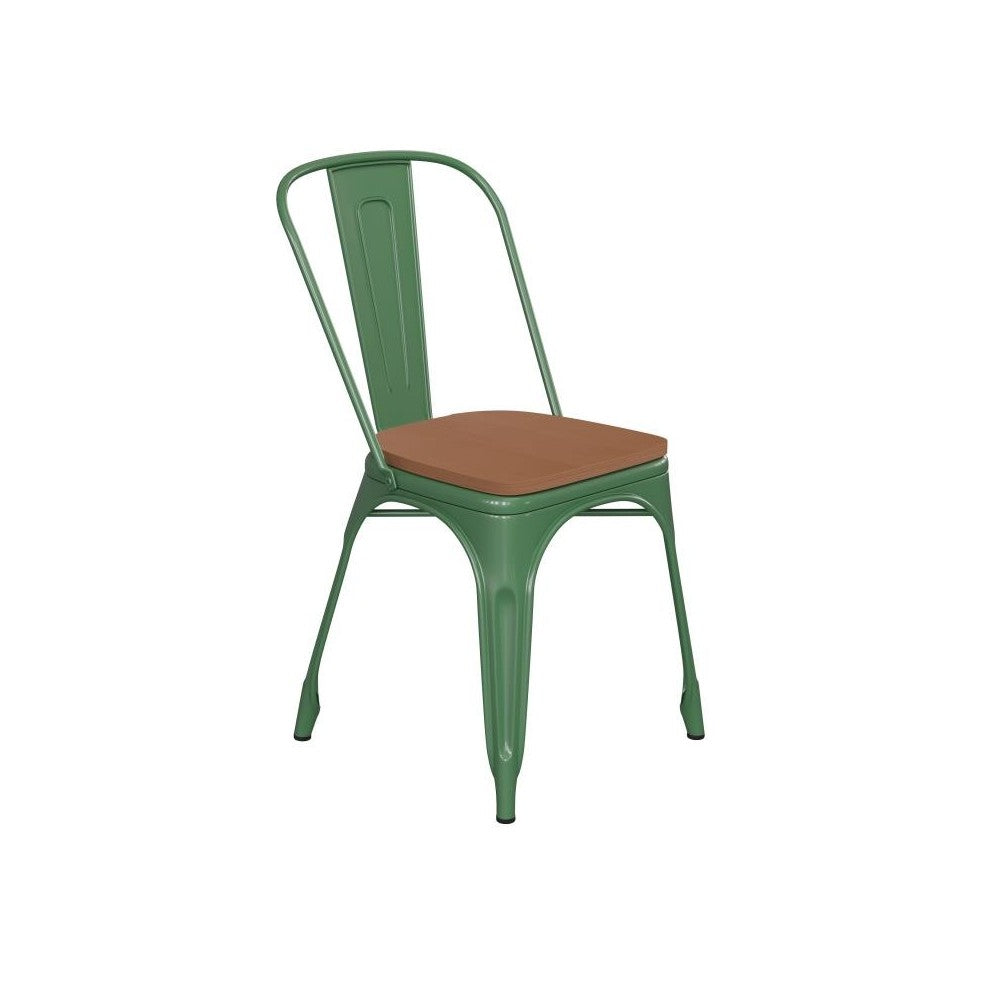 Green Metal Chair-Teak Seat